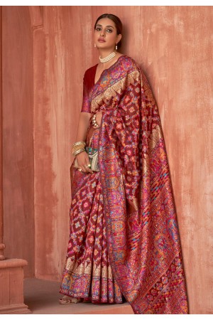 Silk Saree with blouse in Maroon colour 3275D