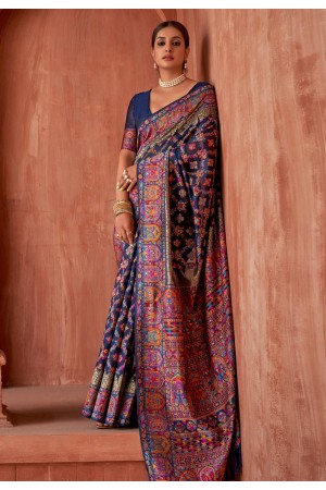 Silk Saree with blouse in Navy blue colour 3275F