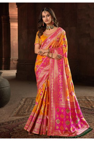 Silk Saree with blouse in Orange colour 10180