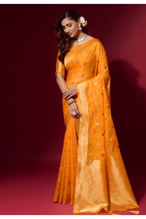 Silk Saree with blouse in Orange colour 25005