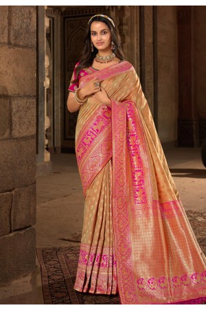Silk Saree with blouse in Peach colour 10174