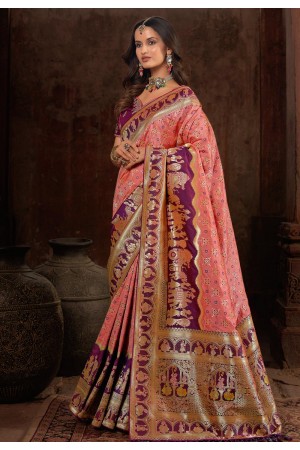 Silk Saree with blouse in Pink colour 10173
