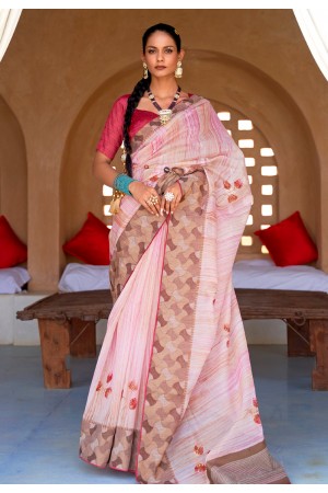 Silk Saree with blouse in Pink colour 398
