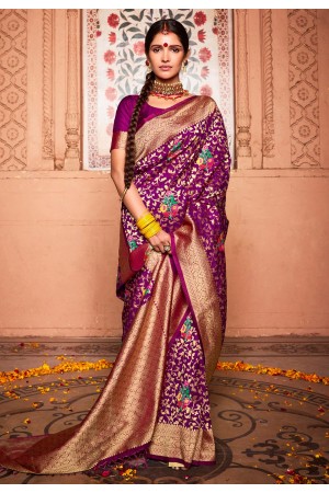 Silk Saree with blouse in Purple colour 18005