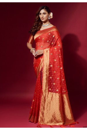 Silk Saree with blouse in Red colour 25004