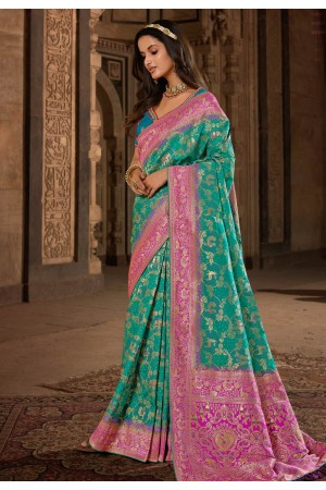 Silk Saree with blouse in Sea green colour 10170