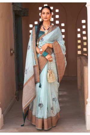 Silk Saree with blouse in Sky blue colour 403