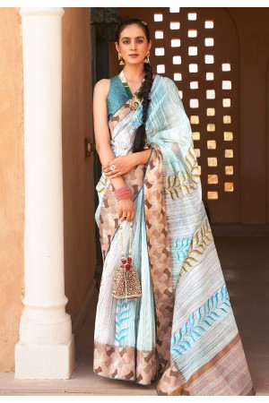 Silk Saree with blouse in Sky blue colour 406