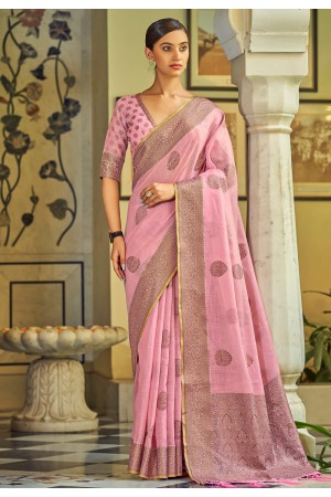 Tissue silk Saree with blouse in Pink colour 31004