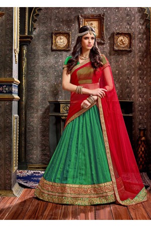 Party Wear Green Red Lehenga 2002