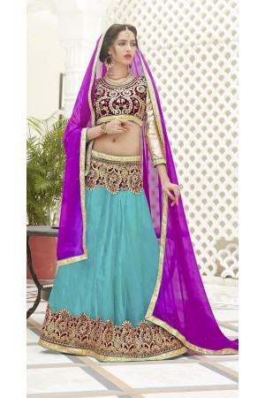 Party Wear Violet Sea Blue Color Lehenga 7212