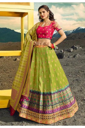 Green silk embroidered circular lehenga choli 908