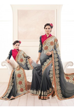 Party-wear-Charcoal-Grey-color-saree