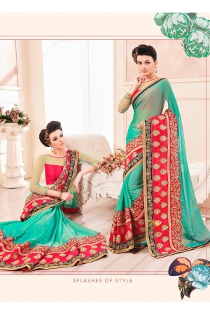 Party-wear-Sea-Green-color-saree