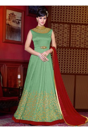 Green color shaded silk wedding anarkali
