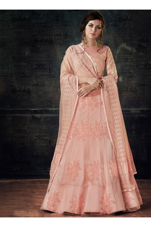 Pink net and jacquard wedding lehenga choli