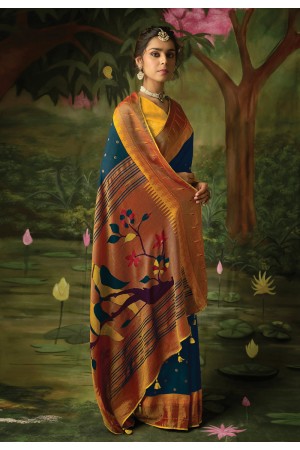 Brasso Saree with blouse in Navy blue colour 15049b