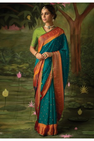 Brasso Saree with blouse in Teal colour 15049a