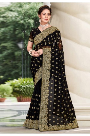 Georgette Saree with blouse in Black colour 6451
