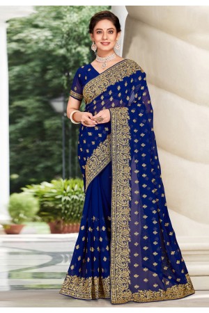 Georgette Saree with blouse in Blue colour 6456