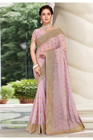 Georgette Saree with blouse in Pink colour 6457
