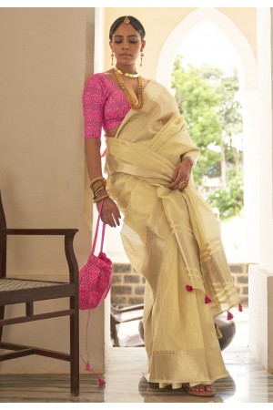 Organza Saree with blouse in Light yellow colour 2035