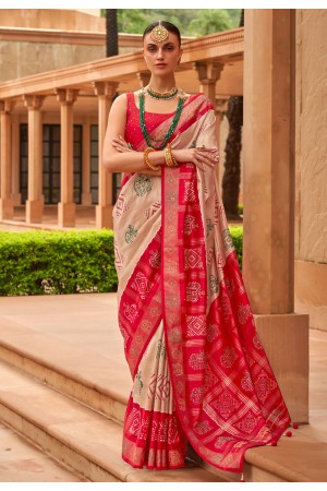 Patola silk Saree with blouse in Beige colour 615