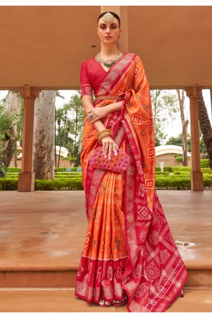 Patola silk Saree with blouse in Orange colour 621