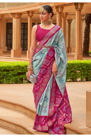Patola silk Saree with blouse in Sky blue colour 623