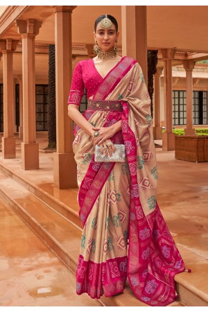 Patola silk print Saree in Beige colour 622
