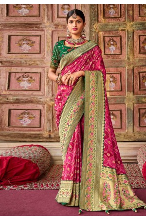 Silk Saree with blouse in Magenta colour 6408