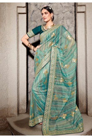 Silk Saree with blouse in Sea green colour 6103