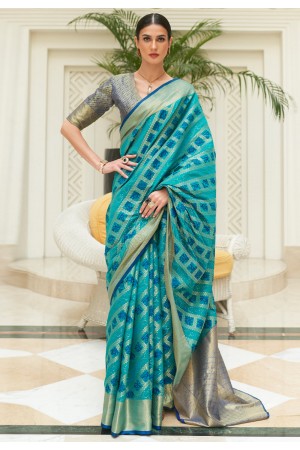 Silk Saree with blouse in Sky blue colour 268003