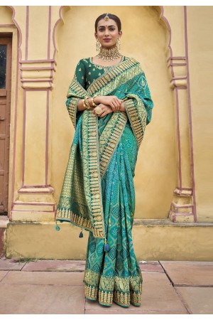 Silk Saree with blouse in Turquoise colour 5505