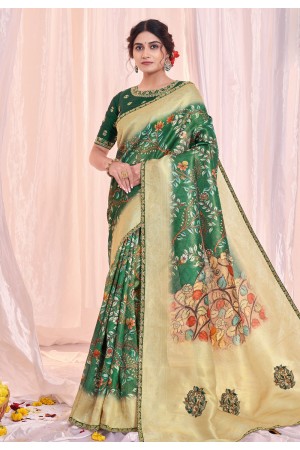 Tissue Saree with blouse in Green colour 42508