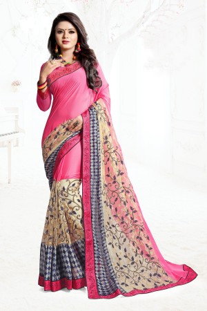 Indian Wedding Art Silk Pink Colour Saree 1558