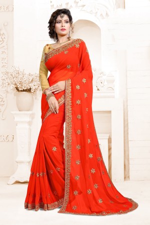 Indian Wedding Art Silk Red Colour Saree 1559