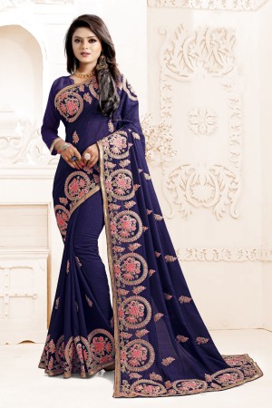 Indian Wedding Art silk Blue Colour Saree 1563