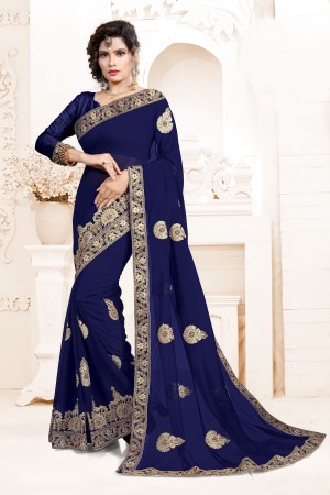 Indian Wedding Georgette Blue Colour Saree 1557