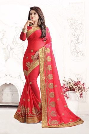 Indian Wedding Georgette Pink Colour Saree 1552