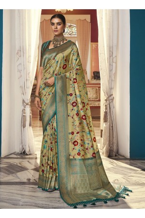 Beige Silk Wedding Wear Digital Printed Saree THEKANCHI 6703