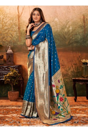 Blue Pure Silk Festival Wear Paithani Saree pavitrapaithanisilk 86007