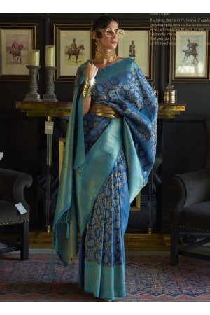 Blue Silk Wedding Wear Weaving Saree KARZOESILK 252007