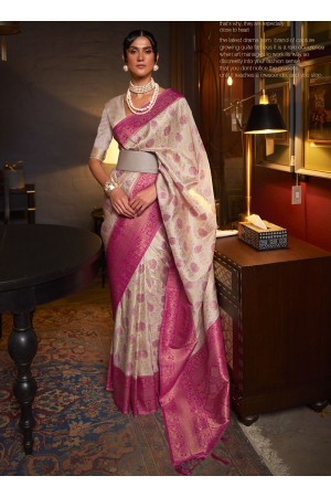 Cream Silk Wedding Wear Weaving Saree KARZOESILK 252001