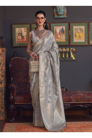 Grey Silk Festival Wear Weaving Saree KHABUTAISILK 322002