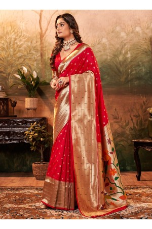Hot Red Pure Silk Festival Wear Paithani Saree pavitrapaithanisilk 86008
