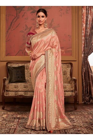 Peach Dola Silk Wedding Wear Embroidery Work Saree MAHARANI 184
