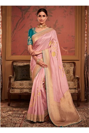 Pink Dola Silk Wedding Wear Embroidery Work Saree MAHARANI 186
