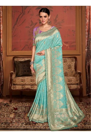 Sky Blue Dola Silk Wedding Wear Embroidery Work Saree MAHARANI 189