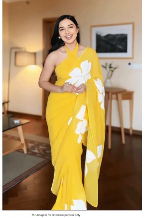 Bollywood Model Yellow floral georgette ready to wear saree